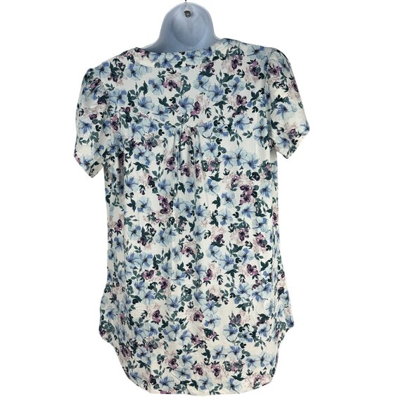 Floral Blouse Small Womens Lightweight Semi-Fitted Short Sleeve Multicolor Soft - Picture 3 of 12